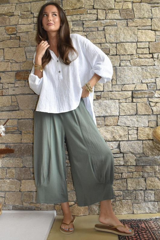 Jo Jo Quirky Hopsack Crop Pant Khaki 